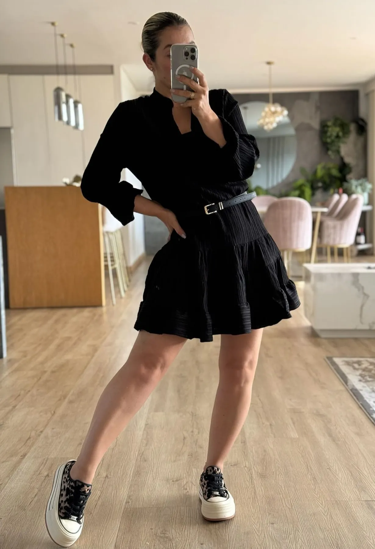 VESTIDO ACANALADO CORTO MANGAS LARGA - Imagen 4