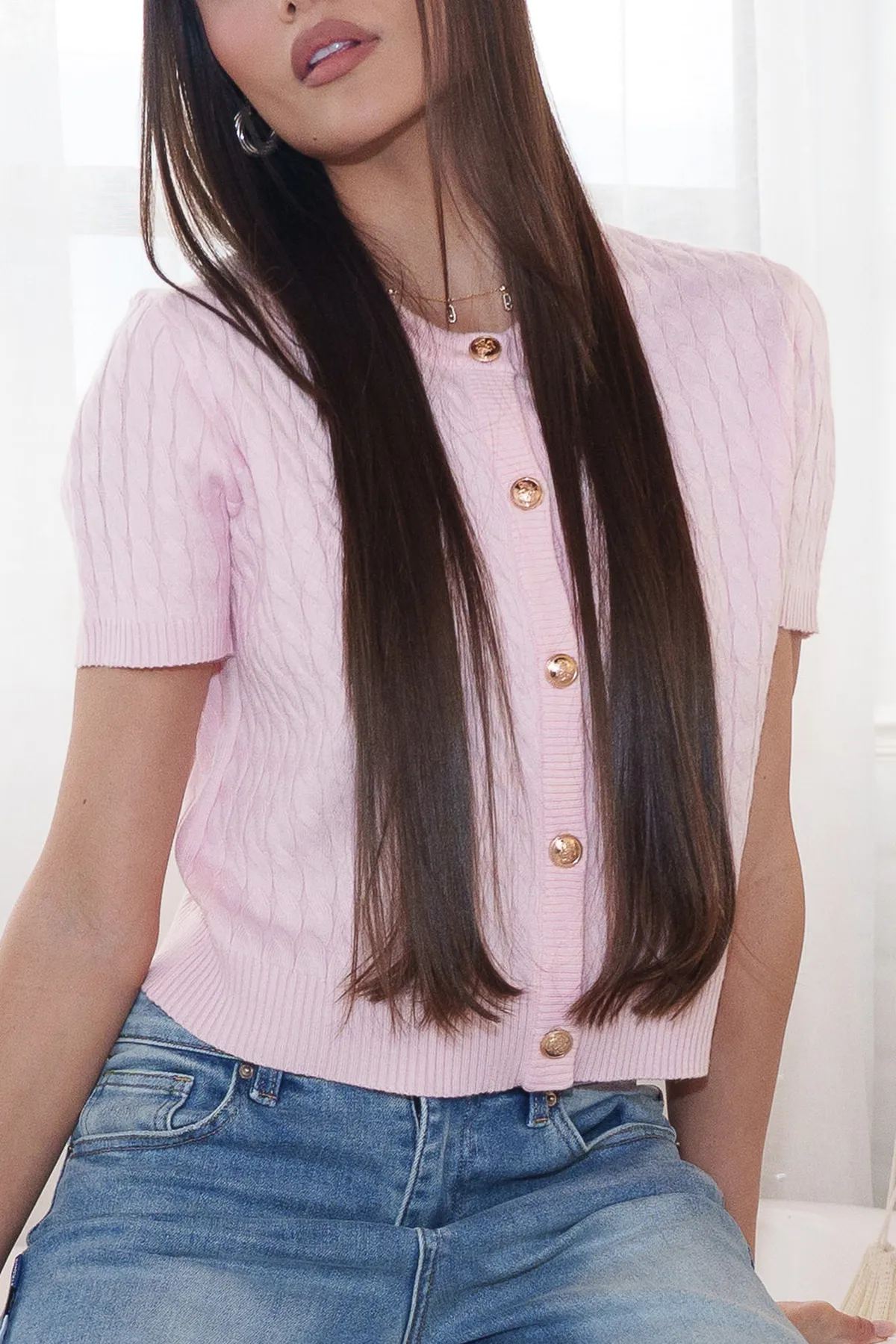 BLUSA MANGA CORTA BOTON DORADO - Imagen 2